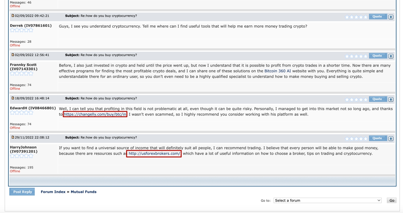 Forum posting to one of the crypto website 
