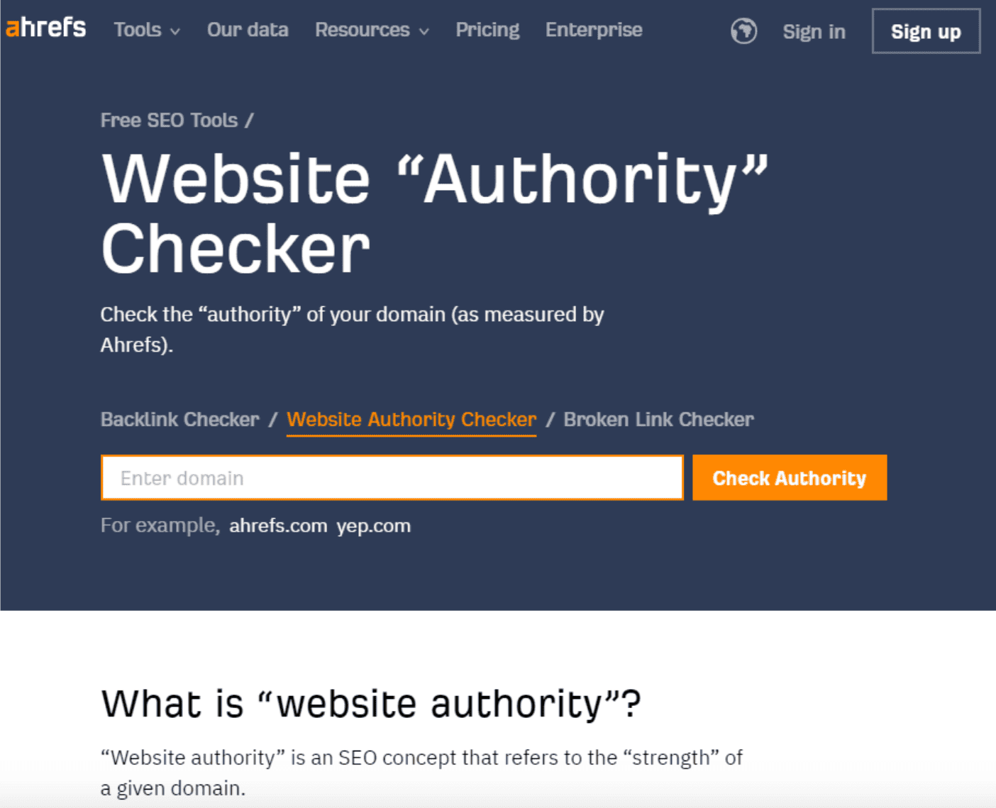 Website's authority checking from Ahrefs